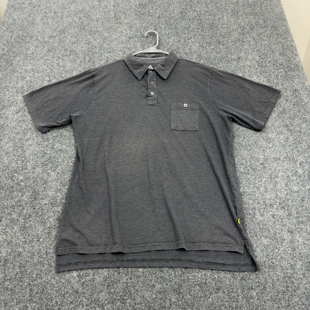 Alpine Design Polo Mens L Grey Cotton Blend Striped Pocket Casual Gorpcore